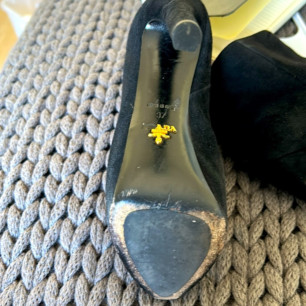 Prada Black Suede Platform Stilletto Ankle Boots - Picture 8 of 11